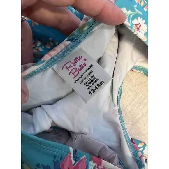 Ruffle Butts One Pieces Baby Girls Swimsuit SIZE 12-18 Blue Turquoise Floral - Picture 7 of 7